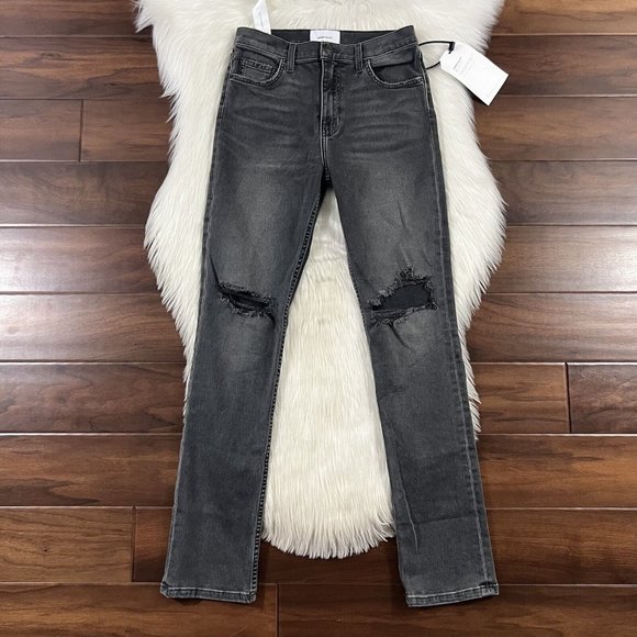 Current Elliott Women's Size 26‎ Powder Grey Distressed Stovepipe Denim Jeans - Picture 1 of 8